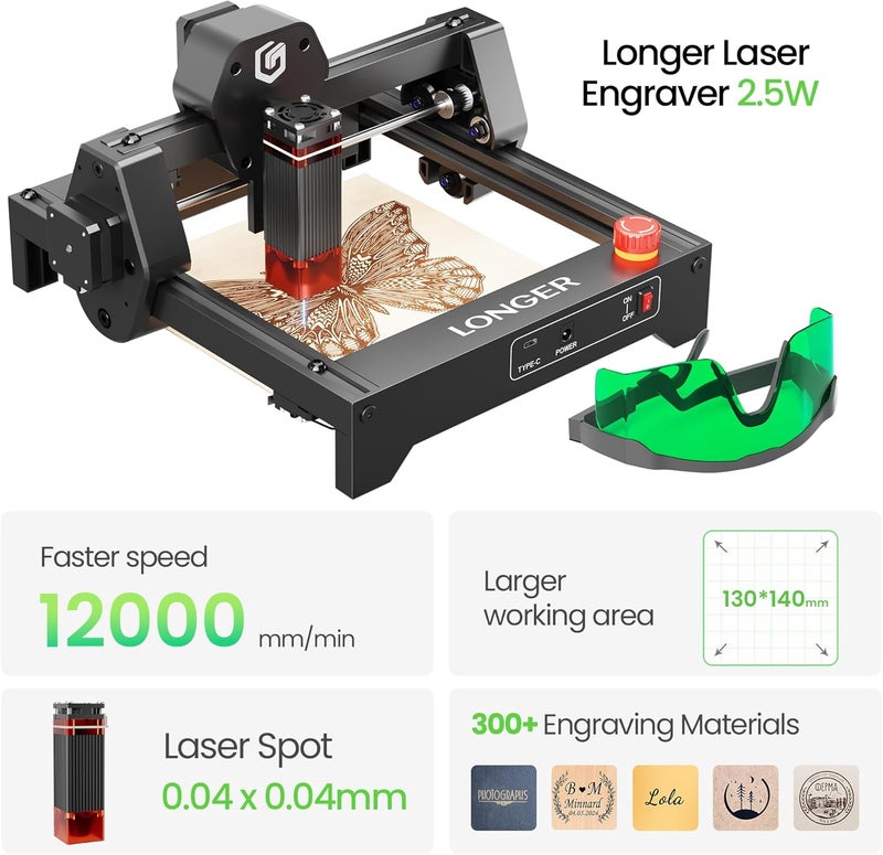 LONGER RAY5 Laser Engraver 2500mW High Precision 0.04 * 0.04mm Laser Cutter and Engraving Machine 130x130mm Working Area Mini Portable Laser Engraver for Wood Metal Acrylic Glass - Image 2